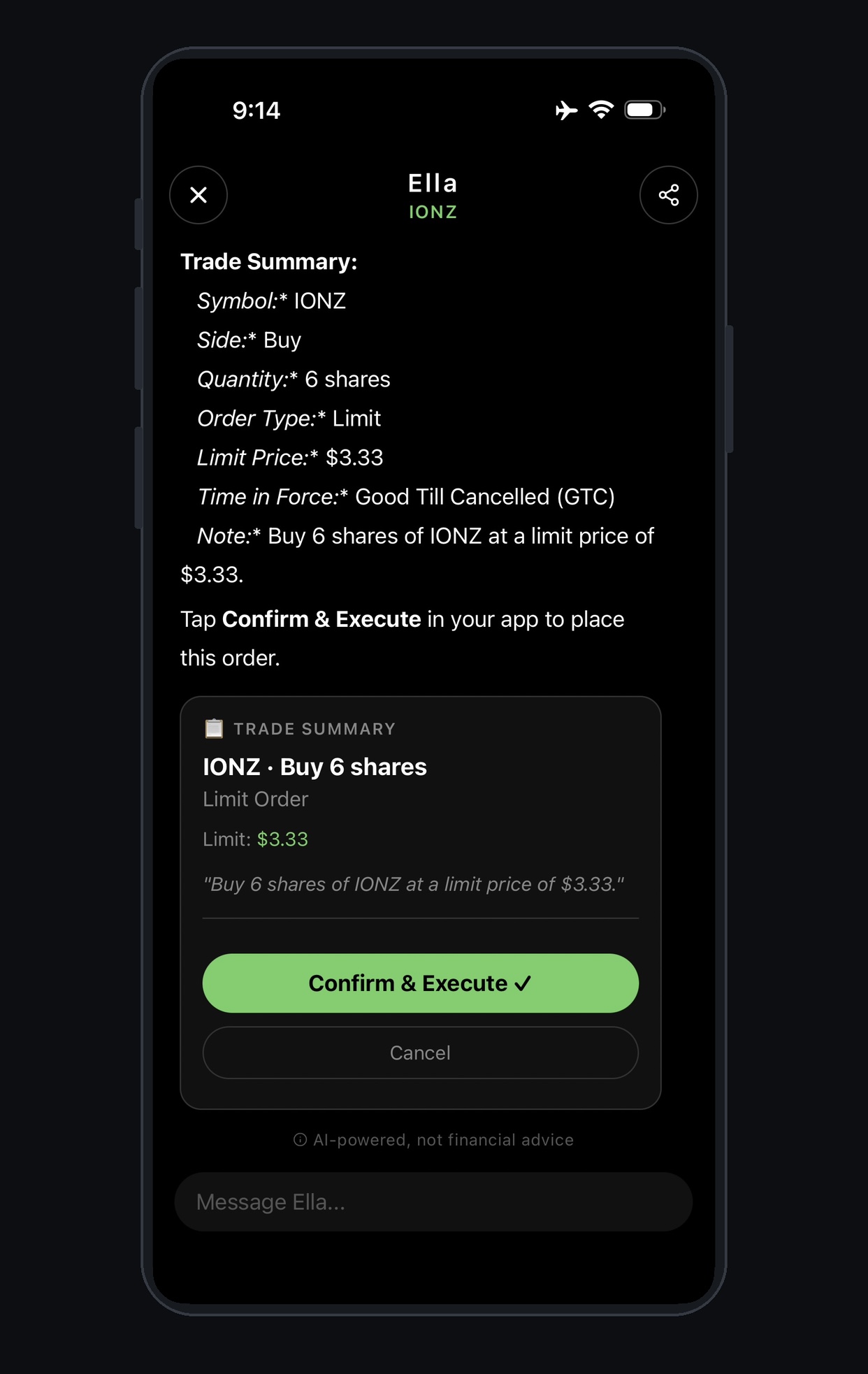 Reviewed supported action request screen requiring confirmation
