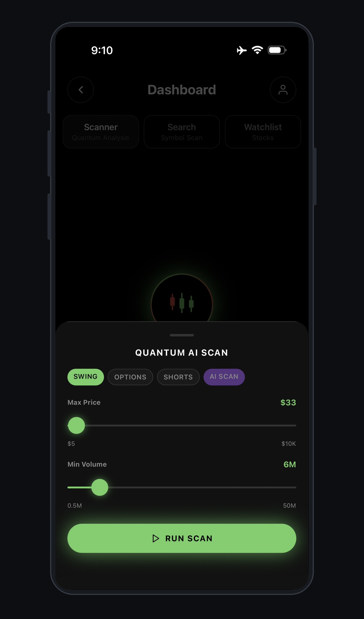 Quantum AI scan criteria screen for reviewing market research inputs